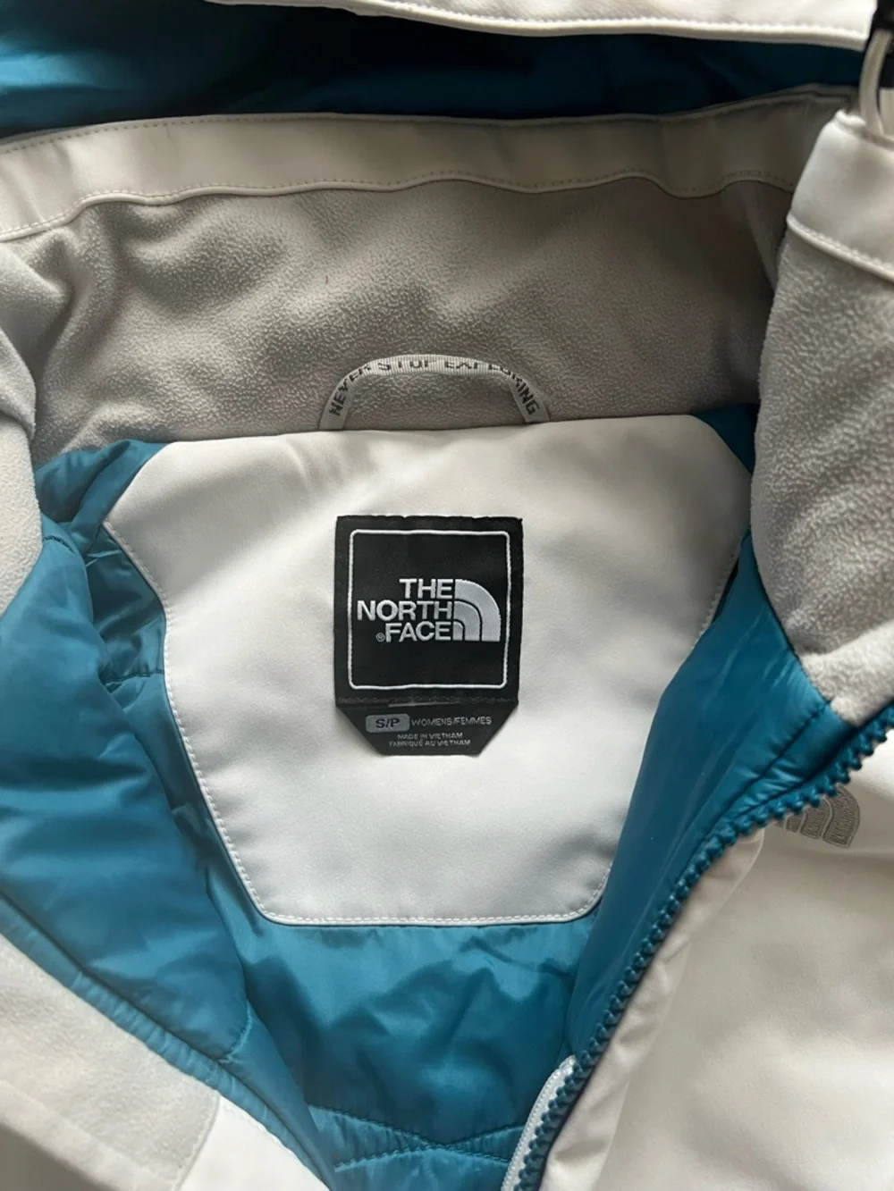 The North Face White Jacket with Teal Trim and Hood Women’s S Size (3) - Picture 4 of 4